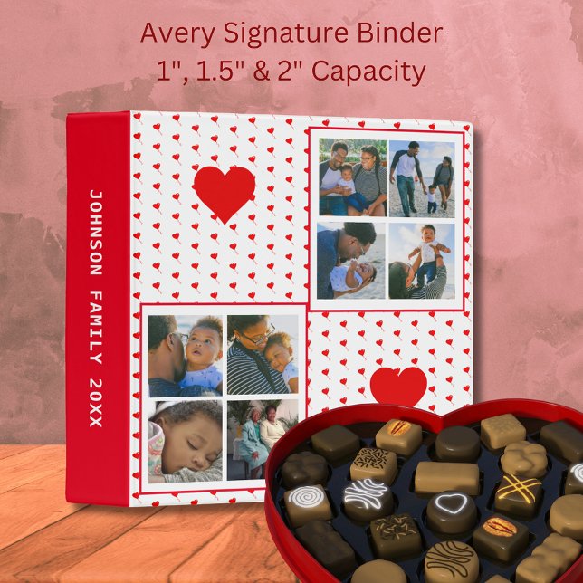 Photo Collage Personalized Family Red Hearts Binder (Photo Collage Personalized Family Red Hearts 3 Ring Binder)