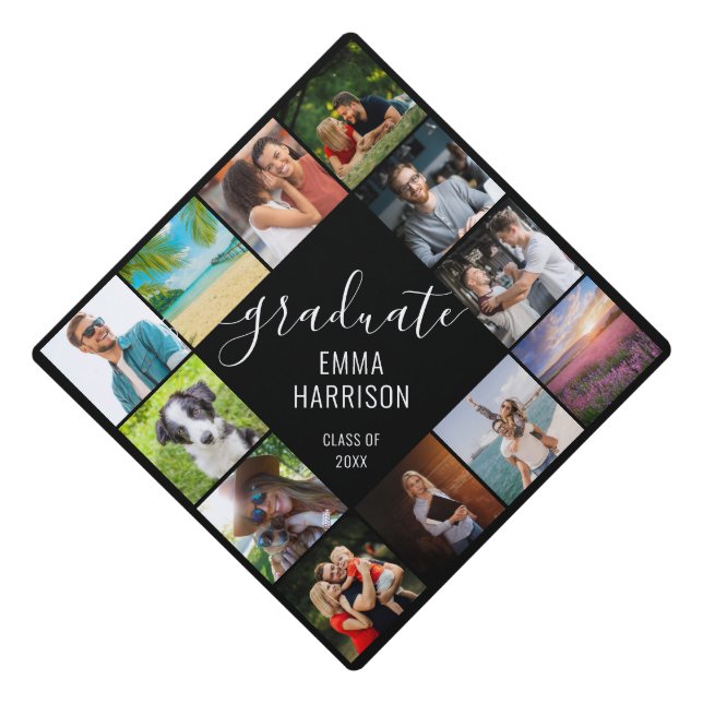 Photo Collage Personalized Graduate Name Year Graduation Cap Topper (Front)
