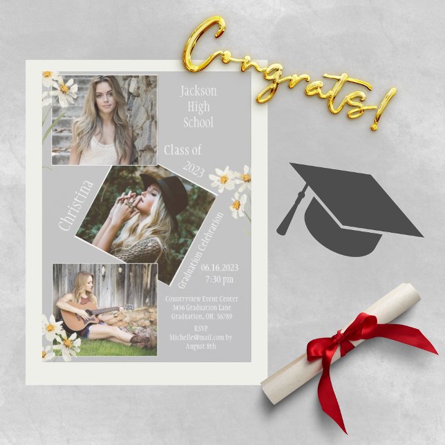 Photo Collage Personalized Grey Graduation Announcement (Creator Uploaded)