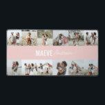 Photo collage personalized modern minimal simple desk mat<br><div class="desc">Modern minimal typography girly pink and white stripe elegant simple multi photo collage unique personalized gift desk mat design.</div>