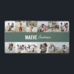 Photo collage personalized modern sage green chic desk mat<br><div class="desc">Modern minimal typography girly sage green and white stripe elegant simple multi photo collage unique personalized gift desk mat design.</div>