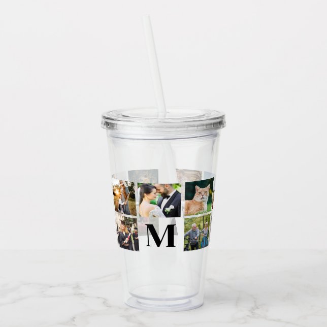 Photo Collage Personalized Monogram Acrylic Tumbler (Left)