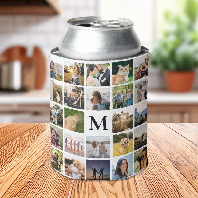 Photo Collage Personalized Monogram Can Cooler (Creator Uploaded)