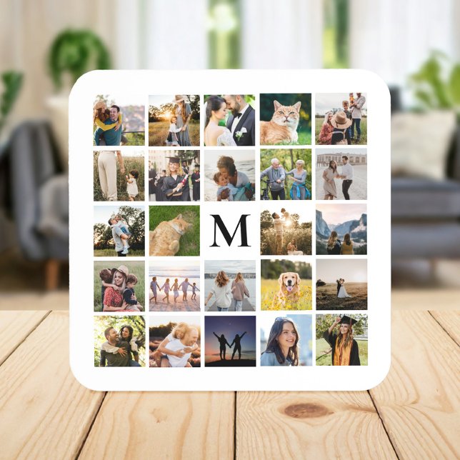 Photo Collage Personalized Monogram Coaster (Creator Uploaded)