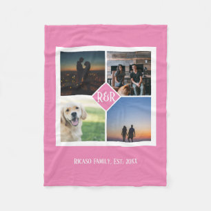 Photo Collage Personalized Monogram Custom 4 Photo Fleece Blanket