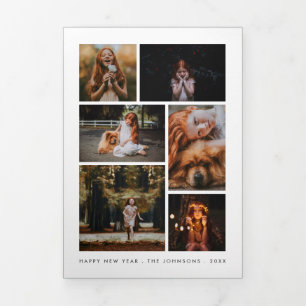 Photo Collage Personalized New Year Newsletter Tri-Fold Holiday Card