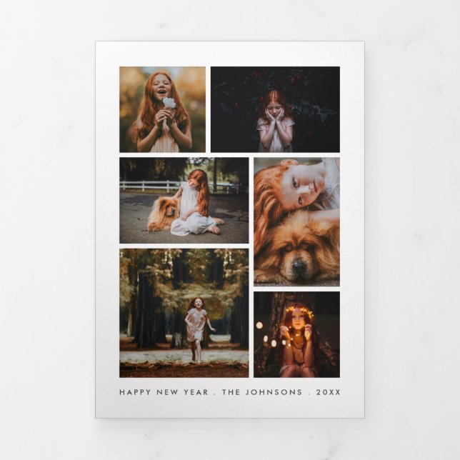 Photo Collage Personalized New Year Newsletter Tri-Fold Holiday Card (Cover)