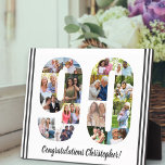 Photo Collage Personalized Number 90 Birthday Plaque<br><div class="desc">90th Birthday Plaque - personalized with a photo collage of your favourite photos and custom text. The photo template is set up ready for you to add your photos, which will be displayed in the shape of a number 90. The wording, which currently reads "Congratulations [name]!" can also be customized....</div>