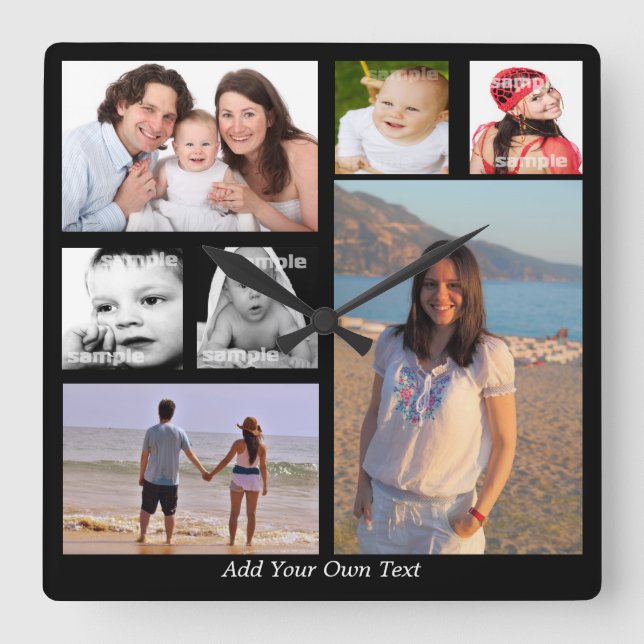 Photo Collage Personalized One Of A Kind Square Wall Clock (Front)