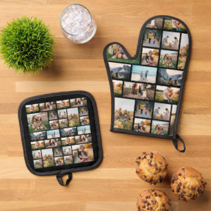 Photo Collage Personalized Oven Mitt & Pot Holder Set