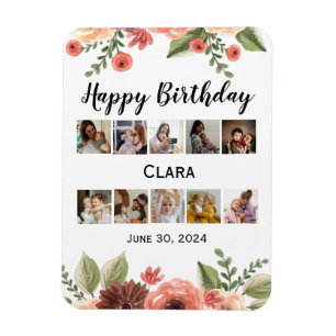 Photo Collage Personalized Script Birthday Magnet