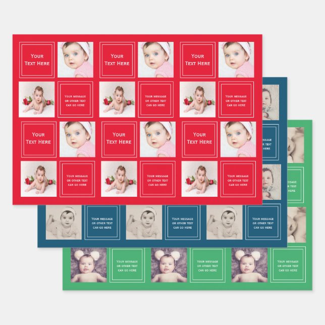 Photo Collage Personalized Template Wrapping Paper Sheet (Set)