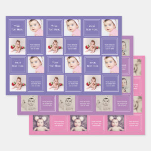 Photo Collage Personalized Template Wrapping Paper Sheet