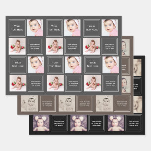 Photo Collage Personalized Template Wrapping Paper Sheet