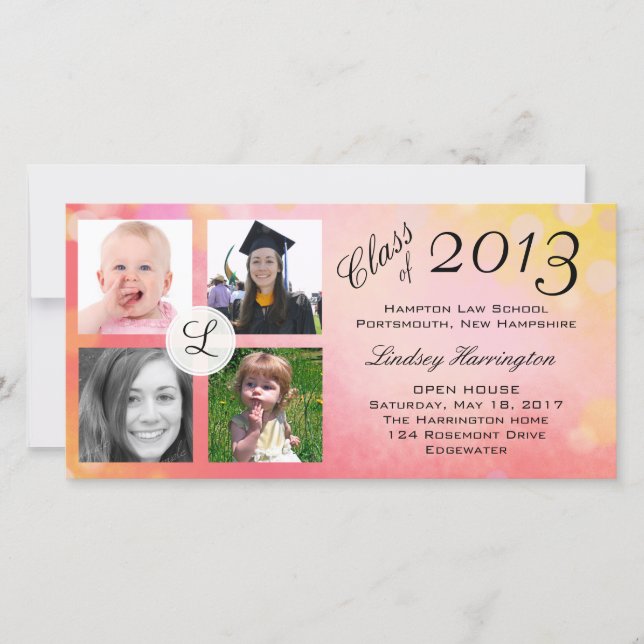 Photo Collage Pink Girl Graduation Announcement (Front)