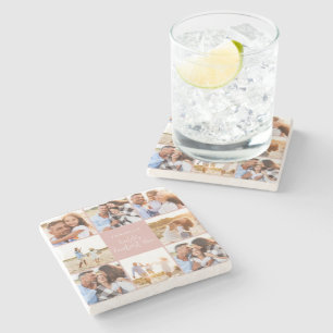 Photo collage pink girly modern mothers day stone coaster