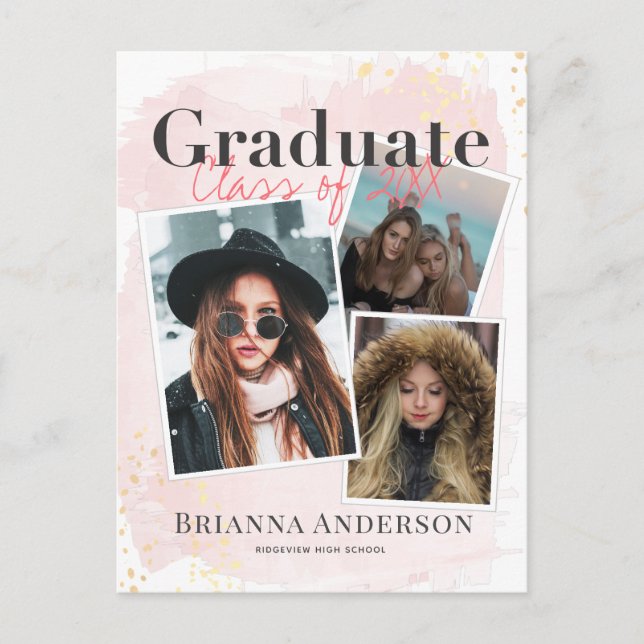 Photo Collage Pink Graduation Faire-part (Devant)