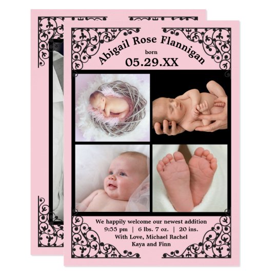 Photo Collage Pink Lace - Birth Announcement
