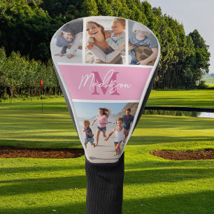 Photo Collage Pink Monogram Golf Head Cover