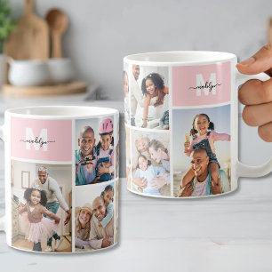 Photo Collage Pink Monogram Picture Coffee Mug