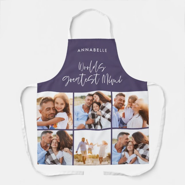 Photo collage pink purple modern mothers day apron (Front)