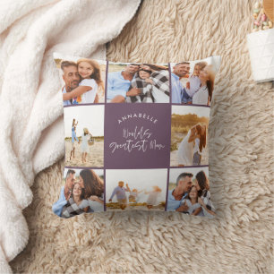 Photo collage purple girly modern mothers day throw pillow
