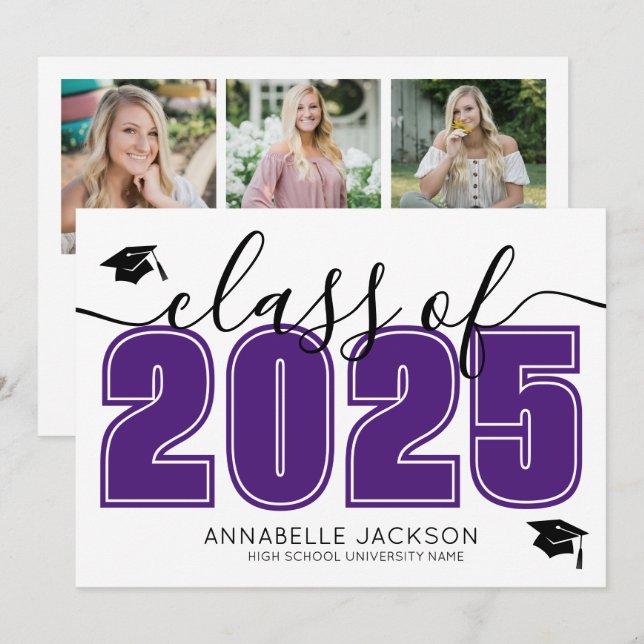 Photo Collage Purple Graduation Announcement (Front/Back)