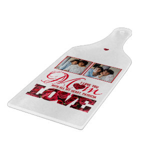 Photo Collage Red Heart Floral Modern Mothers Day Cutting Board