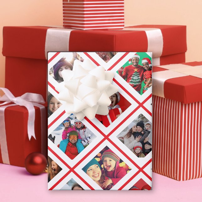 Photo Collage Red Holiday Wrapping Paper Sheet (Creator Uploaded)