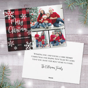 Photo Collage Red Plaid Merry Christmas Holiday Card