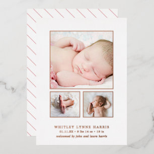 Photo Collage Rose Gold Girl Birth Announcement