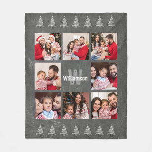 Photo Collage Rustic Monogram Chalkboard Christmas Fleece Blanket