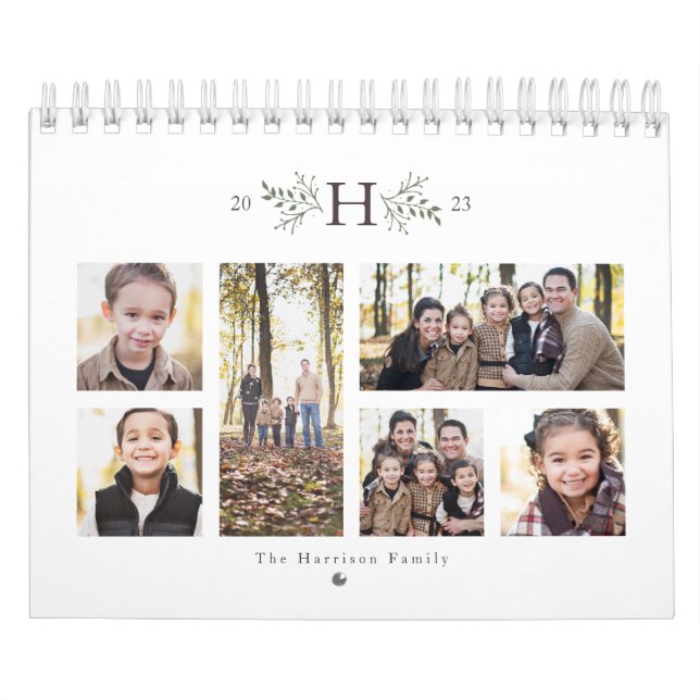 Photo collage rustic monogram photo calendar (Cover)
