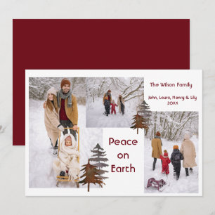 Photo Collage Rustic Snow Outdoors Peace on Earth Holiday Card