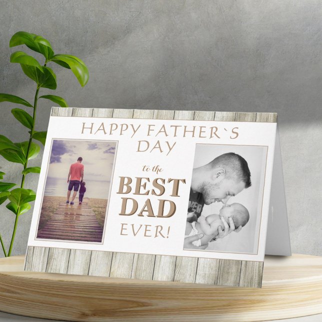 Photo Collage Rustic Wood Best Dad Father`s day Card (Creator Uploaded)