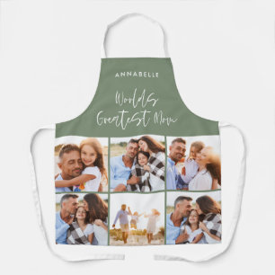 Photo collage sage green girly modern mothers day apron