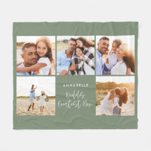Photo collage sage green girly modern mothers day fleece blanket