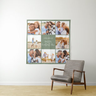 Photo collage sage green girly modern mothers day  tapestry