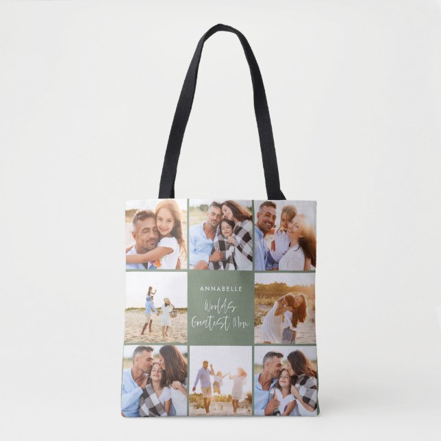 Photo collage sage green girly modern mothers day tote bag (Front)