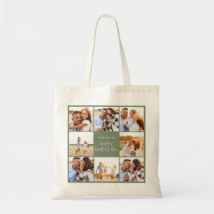Photo collage sage green girly modern mothers day  tote bag