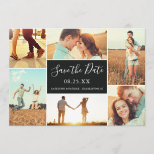 Photo Collage Save the Date Flat Card Ebony