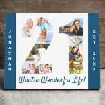 Photo Collage set in Number 21 Blue White Custom Canvas Print<br><div class="desc">Create your own unique 21st Birthday Gift. This smart canvas is a great way to display your photo collage. The template is set up ready for you to add your favourite photos, which will automatically appear in the shape of the number 21. You can also add your name and birth...</div>