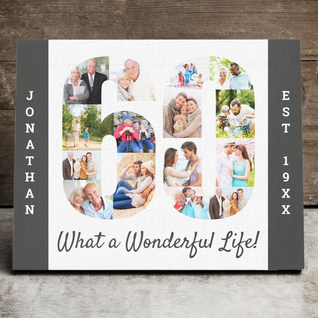 Photo Collage set in Number 60 Grey White Custom Canvas Print (Creator Uploaded)