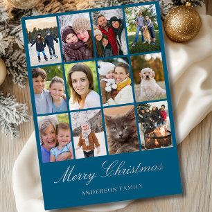 Photo Collage Silver Foil Christmas Holiday Card