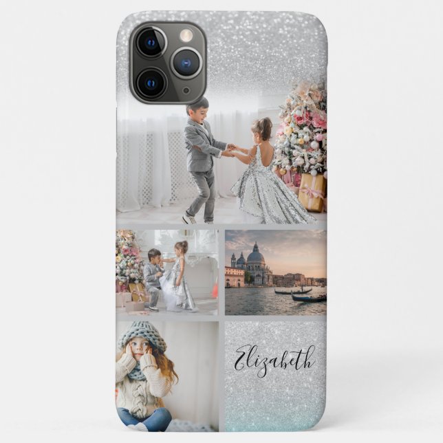 Photo Collage Silver Glitter Bokeh Your Name Case-Mate iPhone Case (Back)