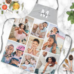 Photo Collage Simple Elegant Picture Apron<br><div class="desc">This personalized apron features a simple 7-photo collage with a grey panel at the top, showcasing a white initial and black script name monogram for a clean, classic look. The collage wraps the apron with your favourite images—whether it’s family memories, vacation snapshots, pets, or everyday moments. Perfect for Mother’s Day,...</div>