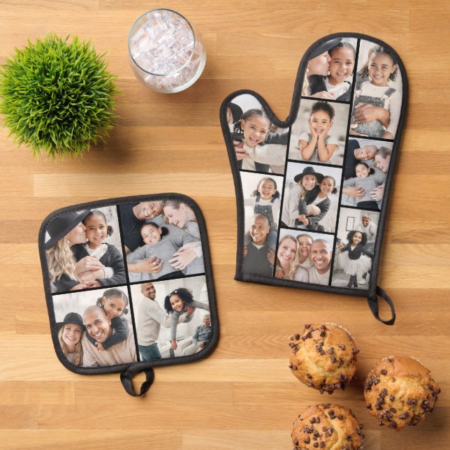 Photo Collage Simple Picture Oven Mitt & Pot Holder Set (Top Down)