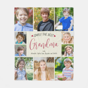Photo Collage Simply Best Grandma 10 Pictures Fleece Blanket