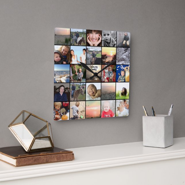 Photo Collage Square Wall Clock (Office)