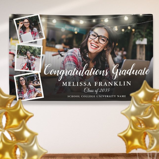 Photo Collage String Lights Graduation Party Banner (Photo Collage String Lights Graduation Party Banner)